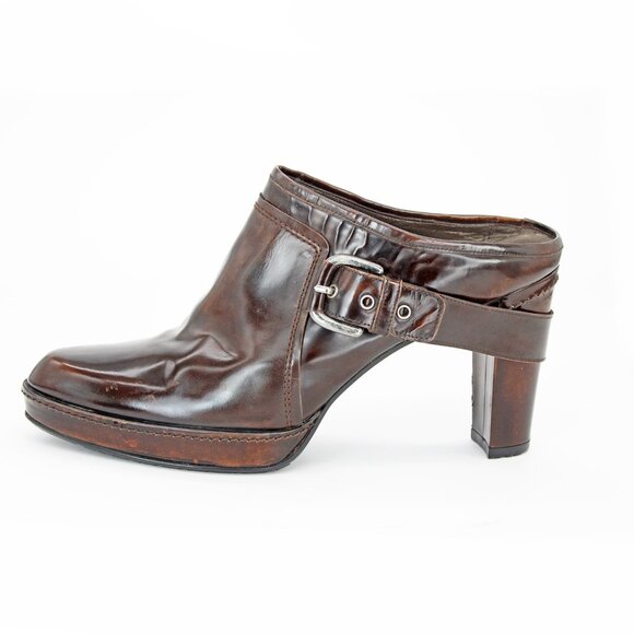 Stuart Weitzman Patent Leather Brown  High Heel Platform Mules: Size US 10 D - Picture 1 of 7